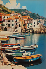 Italienische K&uuml;stenstadt mit bunten Booten