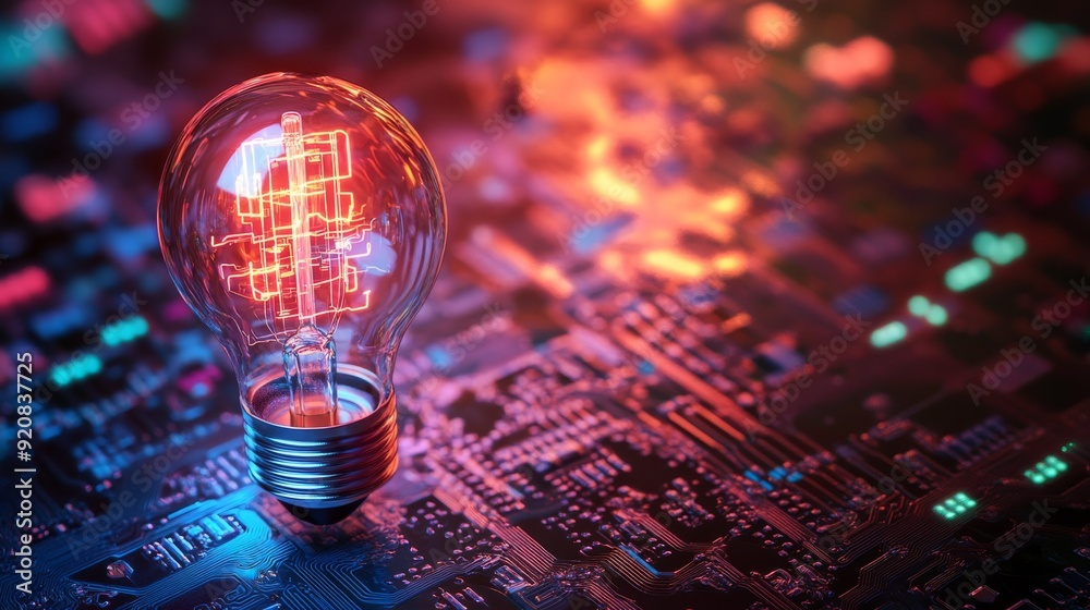 Wall mural a light bulb with colorful circuitry, symbolizing the innovation of smart ideas in tech-driven busin