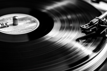 Vinyl Record Spinning on a Turntable With Close-Up View Along the Tracks