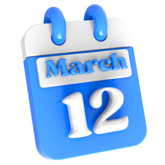 March Realistic Calendar Icon 3D Illustration Date March 12