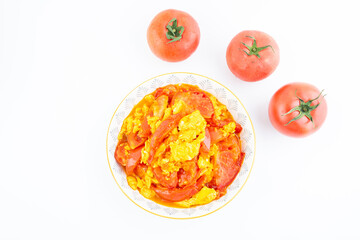 A dish of home-cooked tomato scrambled eggs