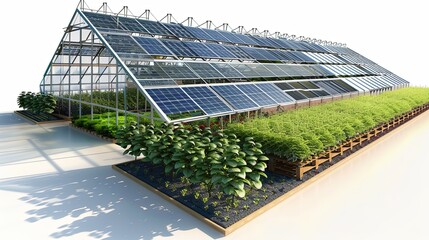Futuristic Solar-Powered Greenhouse Concept in Agriculture with Renewable Energy Integration on Transparent Background