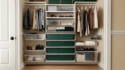 Organized Closet with Neatly Arranged Clothing and Accessories