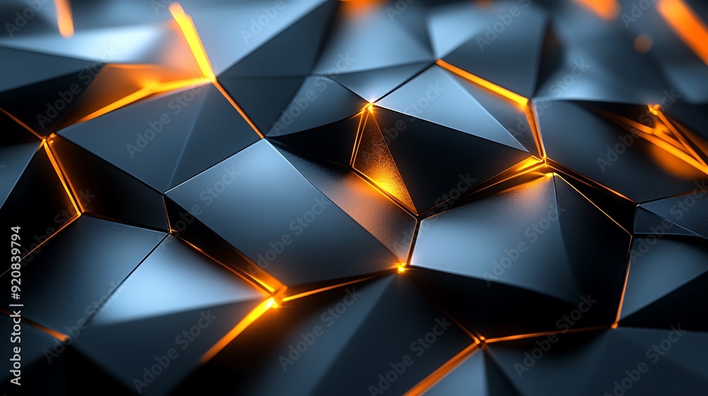 Aufkleber 3d illustration of black and gold angular shapes intersecting with sharp reflections