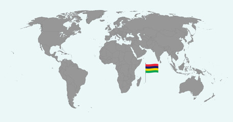 Pin map with Mauritius flag on world map. Vector illustration.