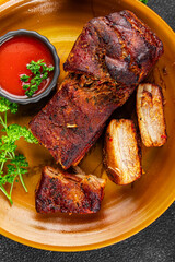 pork ribs fried meat grilled barbecue tasty fresh meal food snack on the table copy space food background rustic top view