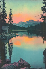 Fototapeta premium Haus am See mit Bergen