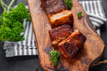 pork ribs fried meat grilled barbecue tasty fresh meal food snack on the table copy space food background rustic top view