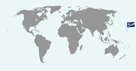 Pin map with Marshall Islands flag on world map. Vector illustration.