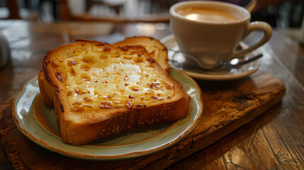 hot tea ,Grilled Butter Bread Topped with sweetened condensed milk / Cappuccino