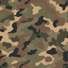 Naklejka premium high-contrast army camouflage pattern featuring a mix of muted green, brown, and beige hues, with irregular shapes and jagged edges