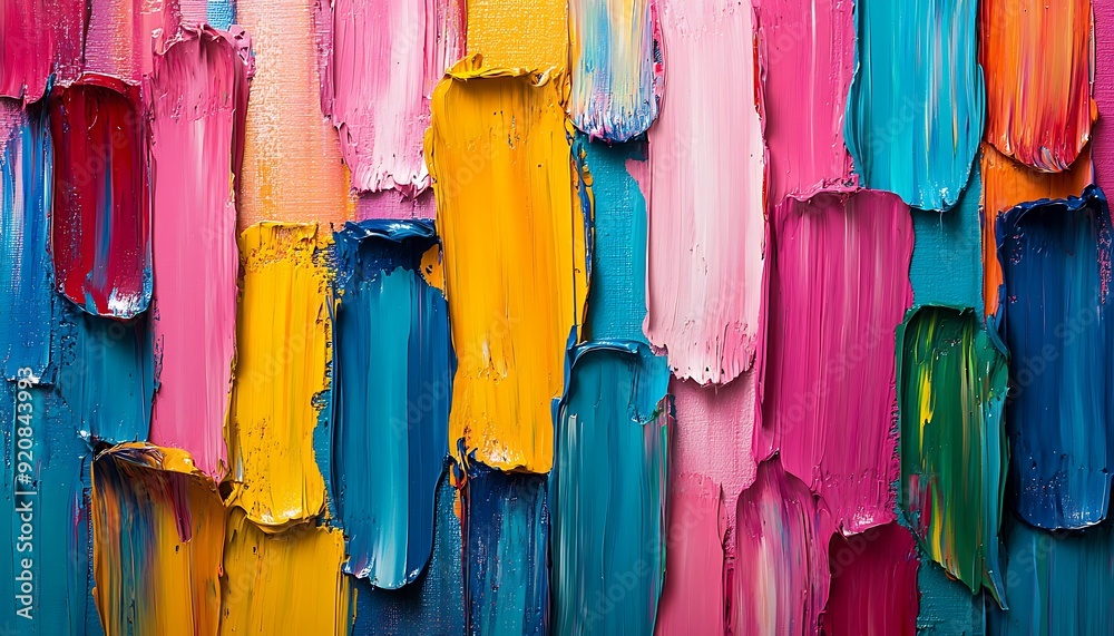 Poster background of layered brushstrokes with vibrant acrylic paint on textured canvas