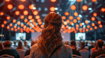 Obraz premium A pitch at a tech conference with a large audience
