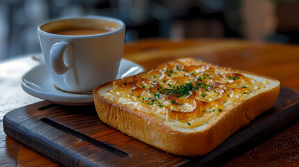 hot tea ,Grilled Butter Bread Topped with sweetened condensed milk / Cappuccino