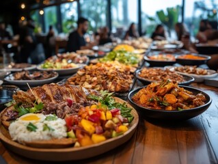Obraz premium Communal dining, shared meals, vibrant atmosphere, social connections