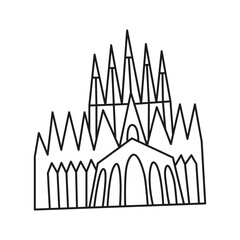 Doodle outline Basilica de la Sagrada Familia church isolated on white background.