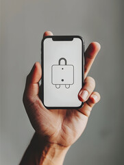 Photo Realistic Hand Holding Finance App Icon Against Plain Background   Photo Stock Concept