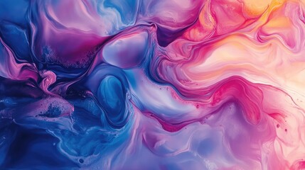 Fototapeta premium Beautiful abstraction of liquid paints in slow blending flow mixing together gently