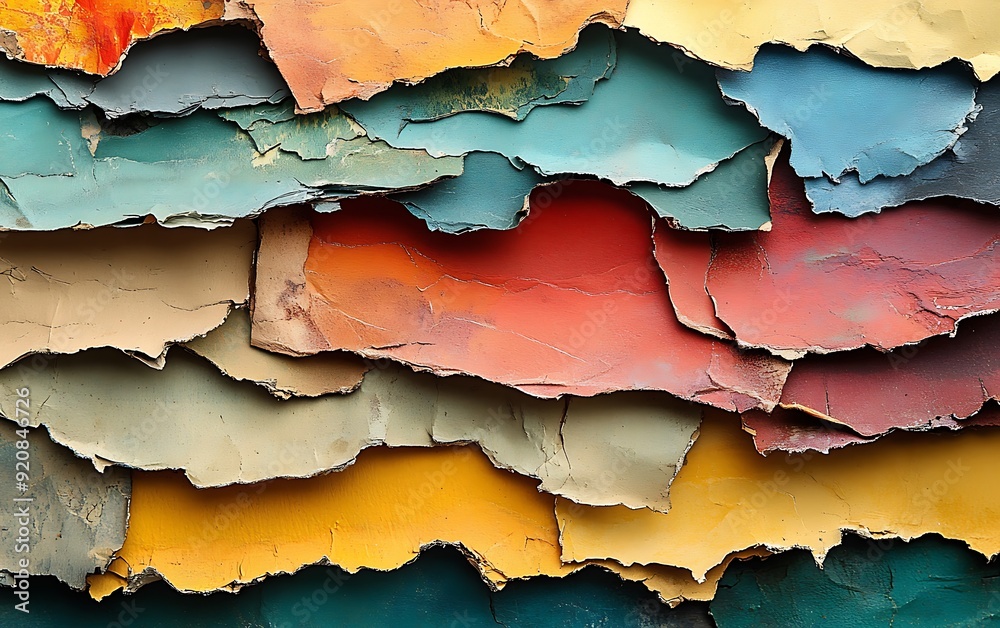 Leinwandbilder background of torn paper edges with layered colored papers creating a collage effect
