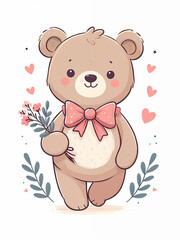 Fototapeta premium Cute cartoon teddy bear on white background. AI
