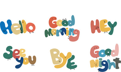 a collection of greetings designed with cute hand-drawing