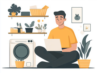 Fototapeta premium man engaged household tasks scenery illustration