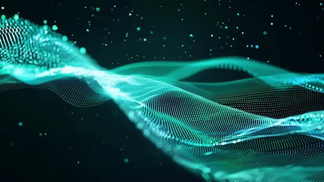 Dynamic visualization of sound waves showcases vibrant colors flowing through a dark space, creating an immersive experience.