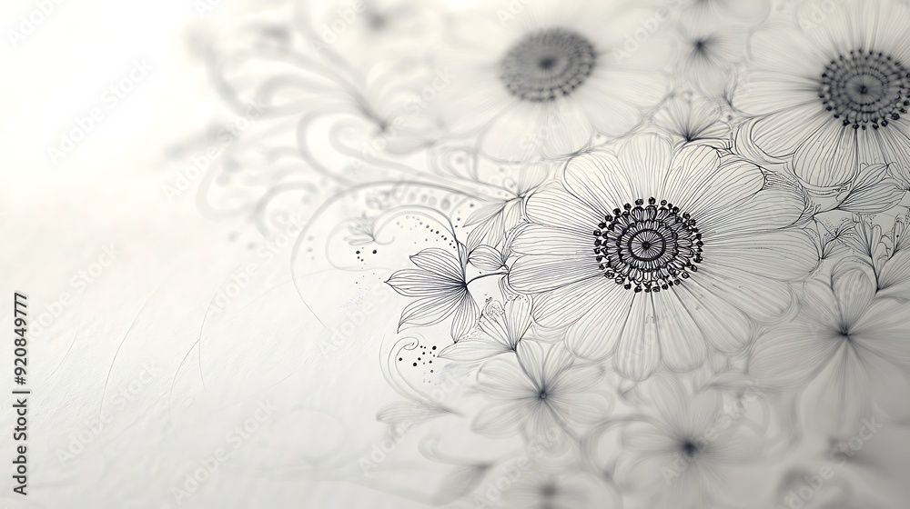 Fototapete background of smooth paper with intricate hand-drawn patterns in black ink