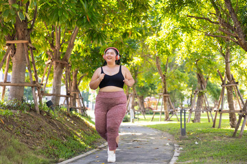 Bride Running outdoor woman. beautiful young chubby overweight woman in sportswear doing exercise...