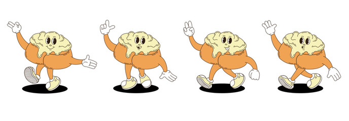 Retro groovy сinnabon characters set. 