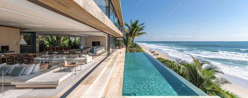 Wall mural Contemporary beach villa with panoramic ocean views.