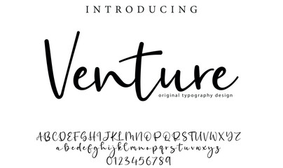 Venture Font Stylish brush painted an uppercase vector letters, alphabet, typeface