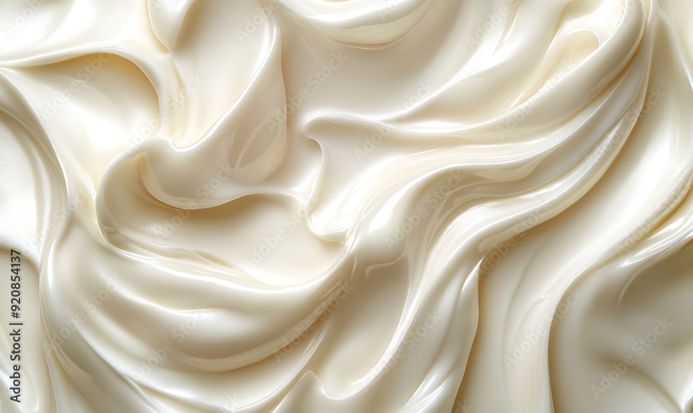 Poster background with swirls of moisturizing cream, smooth texture in subtle white and beige shades