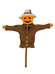 garden scarecrow with a pumpkin head for holidays halloween flat style stock vector illustration