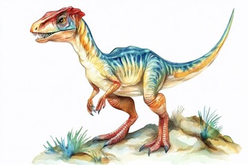 Fototapeta premium dilophosaurus dinosaur retro vintage style watercolor illustration isolated on white background