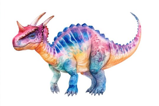 einiosaurus dinosaur colorful watercolor illustration isolated on white background