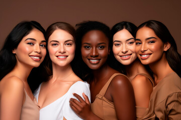 Obraz premium beautiful young women. on a plain background. darkskinned, white