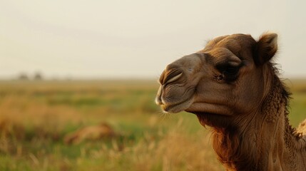 Close-up of a Camel in a Desert Landscape
