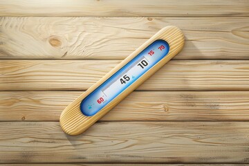 room thermometer shows high temperature close-up. blurred image of a fan in the background. abnormal hot weather concept.. Beautiful simple AI generated image