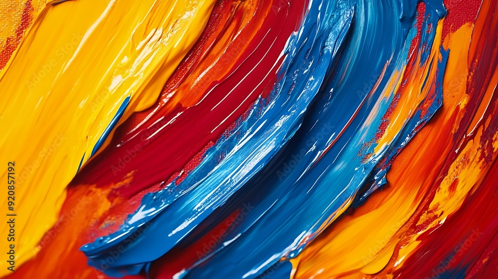 Poster background with abstract paint strokes in bold and vivid colors