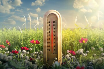 Thermometer indicating high temperatures - 40 degrees Celsius. Days with high temperatures.. Beautiful simple AI generated image
