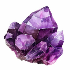 Bright Watercolor Clipart of a Multifaceted Amethyst with Deep Violet Hues