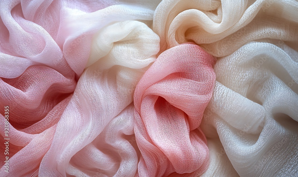 Poster background of mixed fabrics with chiffon and wool in soft pastel shades