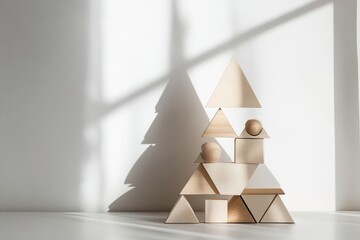 Minimalist geometric shapes forming abstract Christmas tree