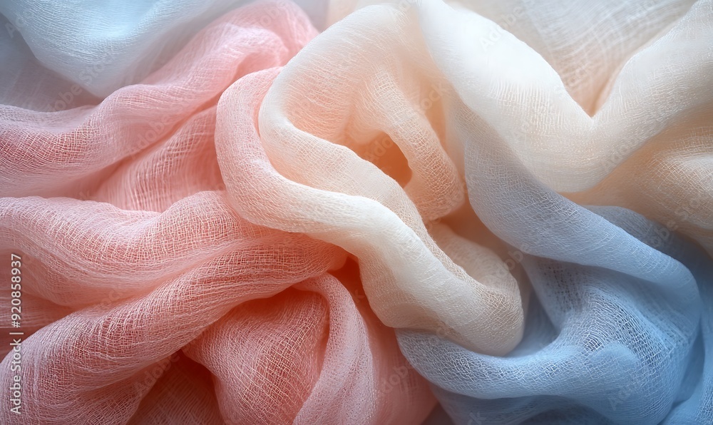 Poster background of mixed fabrics with chiffon and wool in soft pastel shades