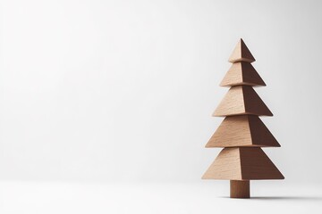 Fototapeta premium Minimalist wooden Christmas tree on white background