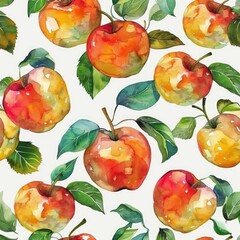Watercolor Apple Pattern. Hand-Painted Seamless Design with Fresh Red Apples
