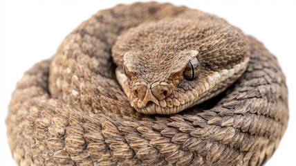 Fototapeta premium A close-up of a venomous rattlesnake, super detailed scales, eyes reflect the danger of a cold-blooded individual.
