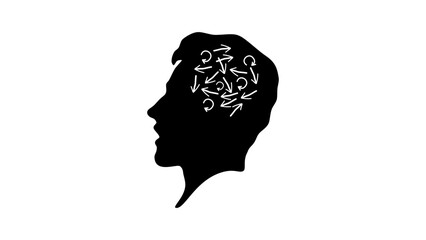 chaos in head, black isolated silhouette