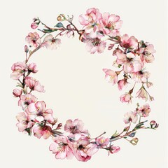 Fototapeta premium Watercolor Blossom: Delicate Pink Floral Wreath for Wedding Invitation